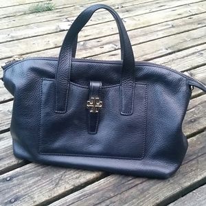 Tory Burch Black Pebbled Leather Satchel Purse